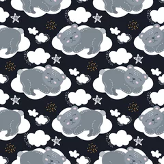 Tapeten Schlafende Tiere Bär schläft auf der Wolke. Kinderzimmermuster, Tierthema