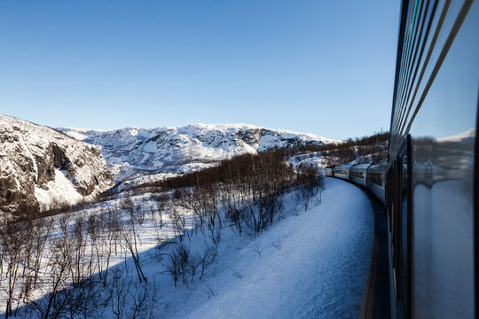 Winter Mountains Seen From Train