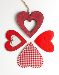 Hearts for Valentines Day, clover shaped, on white background