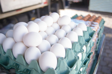 eggs in box at the farmers market