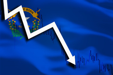 Nevada US State background with waving flag white arrow and stocks chart fall down.