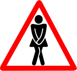 Woman, female toilet wc urine disorder, prostate toilet red triangle road sign