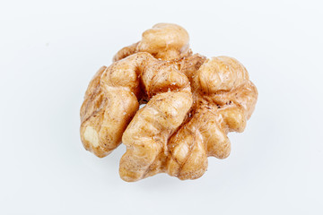 macro juglandaceae nuts, walnut on a white background