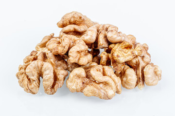 macro juglandaceae nuts, walnut on a white background