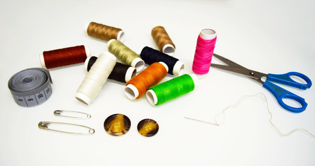 Fototapeta na wymiar Sewing Tools and Materials on a White Background 3