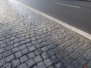  cobble pavement texture wet after rain