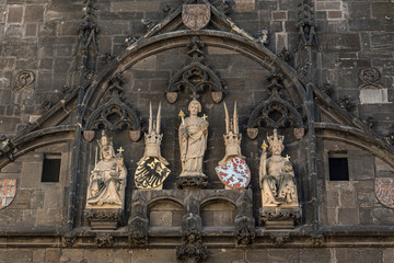 Past rulers found at the east end of Charles Bridge, Prague. Images of King Charles IV, St Vitus, King Wenceslas IV