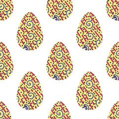 Pattern with multi-colored abstract Easter eggs. Watercolor decorative drawing