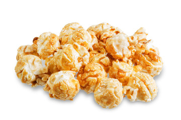 Caramel popcorn on a white isolated background