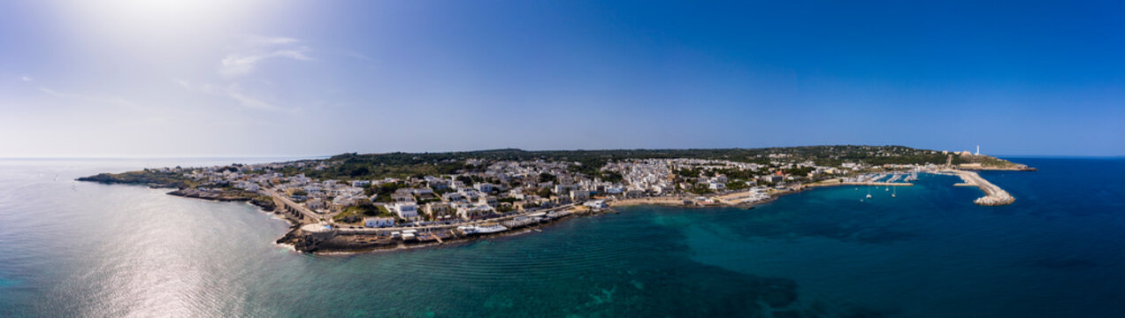 Italy, Apulia, Salento peninsula, Lecce province, Aerial view of Santa Maria di Leuca with harbor
