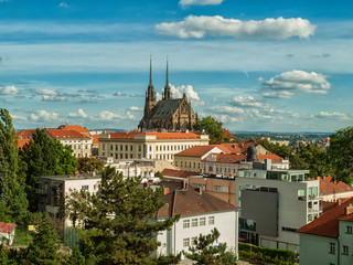 Brno city landscape view with Cathedral of St. Peter and Paul