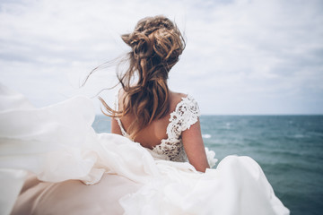 Fototapeta na wymiar Gorgeous wedding dress, handmade dress.
