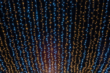outdoor blue and yellow Christmas lights