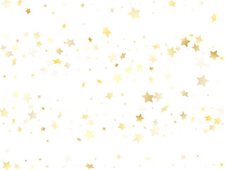Flying gold star sparkle vector with white background.