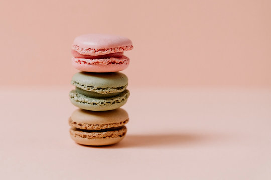 Macaroons on pink background