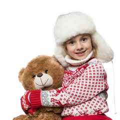 Little girl in winter look. Christmas concept.