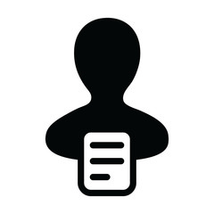 File icon vector male person profile avatar with document symbol for business in a glyph pictogram illustration