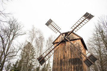 old dark windmill closeup europe wooden hard work czech republic  © kirill
