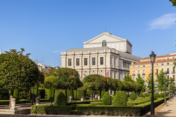 Obraz premium Madrid, Spain. Ornamental Landing at Oriente Square and the Royal Theater