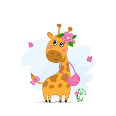 Obraz na płótnie Canvas Vector illustration of cute giraffe isolated on white background. Children's print on clothes.