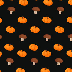 Pumpkin and mushroom seamless pattern for textile, print design