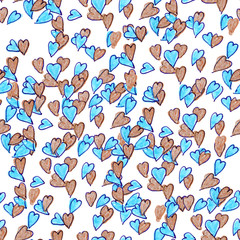 seamless pattern with blue and brown hearts