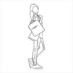 Girl with purchases, people are happy with everything new. Vector illustration in doodle