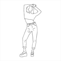 Girl dancing, people in a doodle on a white background, hand drawing