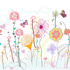 Colorful hand drawn happy wildflower illustration