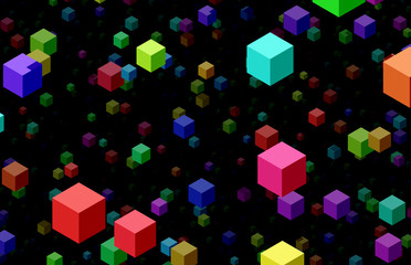  flying cubes blocks in the sky