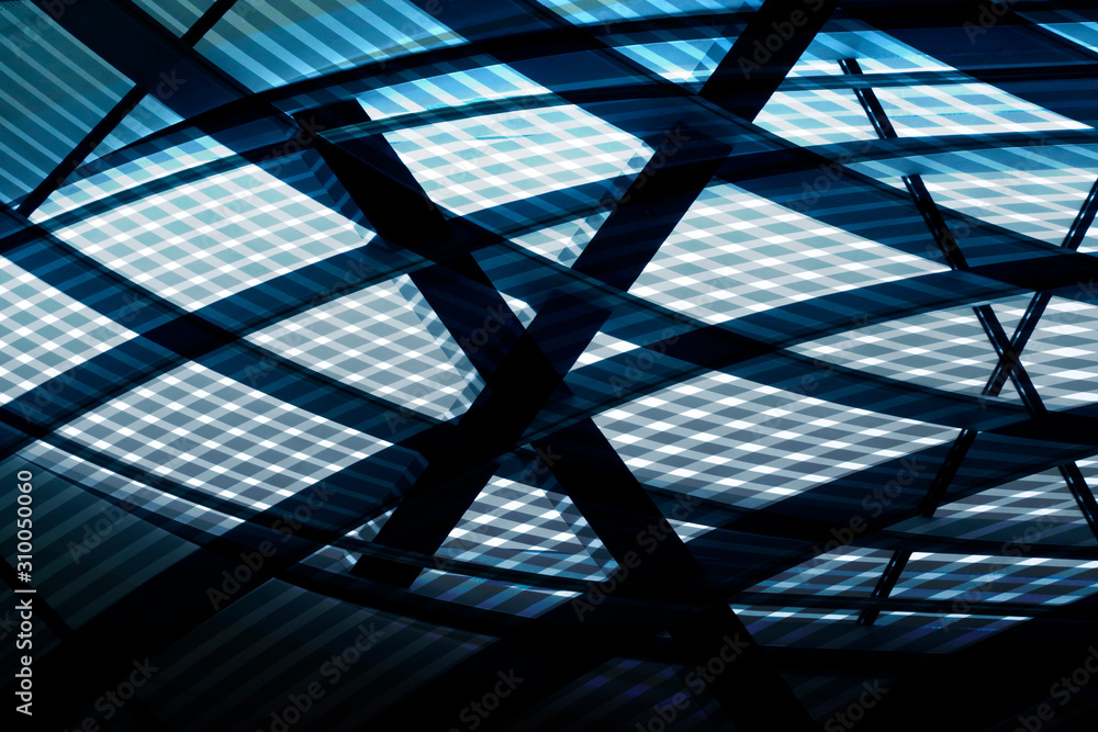 Poster collage photo grid structures of roof and ceiling. modern architecture with hi-tech transparent glas