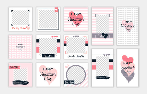 Valentine's day editable template for social media stories and posts. Vector illustration