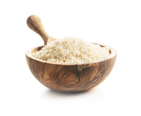 Uncooked indian long rice bowl.