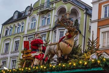 santa claus with horse sleigh, decoration, christmas market, rosenheim, bavaria