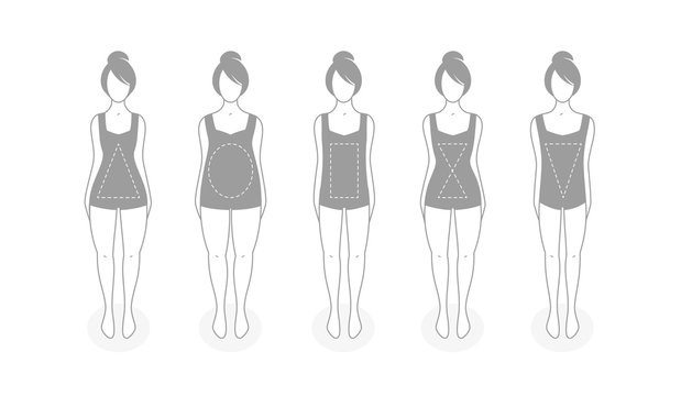 Women types of figures vector illustration. Icons. Human body shapes. Female figures types set. Simple line design. flat style isolated on white background. Female body shape types. badges. 