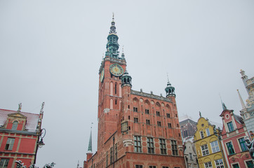 Main City Hall and Dlugi Targ Square in the Old City Center of Gdansk, Poland