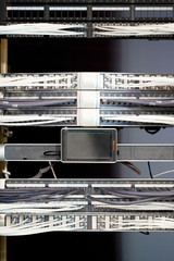 Network server panel, switch and patch cord cable in data center.
