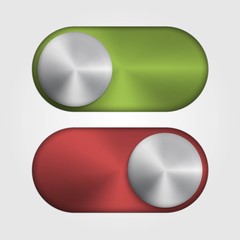 3d Metal switch for applications and site. Red and green color. Vector illustration