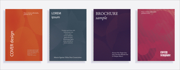 Naklejka na ściany i meble Minimalistic cover design templates. Set of layouts for covers of books, albums, notebooks, reports, magazines. Line halftone gradient effect, flat modern abstract design. Geometric mock-up texture
