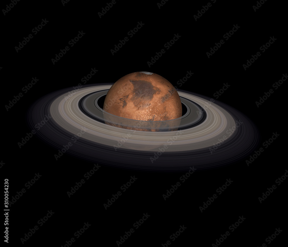 Sticker mars planet of solar system with planetary ring isolated on black background. elements of this image