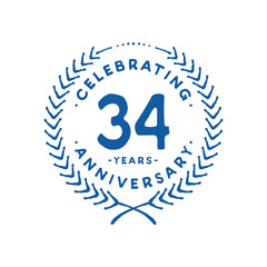 34 years design template. 34th logo. Vector and illustration.