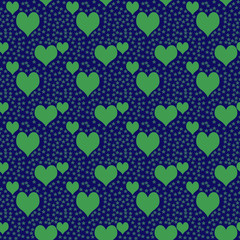blue seamless pattern green hearts valentine's day template background. can be used as wrapping paper, background, fabric print, web page backdrop, wallpaper