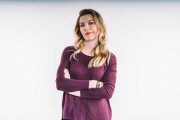 Blonde arrogant woman smirking