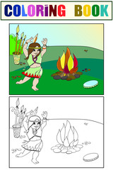 Girl dancing near the fire. Indian woman, holiday costume. Drawing vector