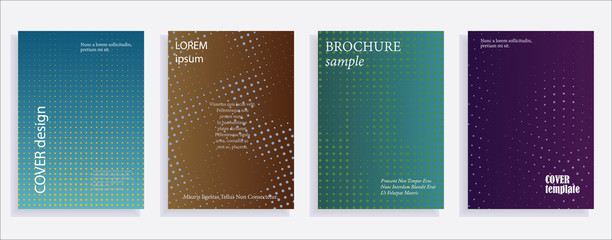 Minimalistic cover design templates. Layout set for covers of books, albums, notebooks, reports, magazines. Star, dot halftone gradient effect, flat modern abstract design Geometric mock-up texture