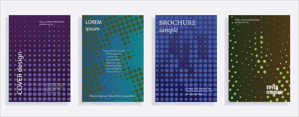 Minimalistic cover design templates. Layout set for covers of books, albums, notebooks, reports, magazines. Star, dot halftone gradient effect, flat modern abstract design Geometric mock-up texture