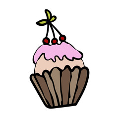 Cupcake from the Confectionery, Cafeteria. Sweet pastries for Birthday, Christmas, New Year, Baby Shower. - Vector. Vector illustration