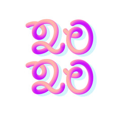 2020 lettering logo - 3d gradient tube. Trendy colored sign with shadows isolated on white square background. Decorative element 2020 year for calendar, presentation. Stock vector illustration.