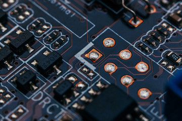 Circuit board repair. Electronic hardware modern technology. Motherboard digital personal computer...