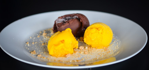 tasty home made mango & chocolate ice cream with biscuits